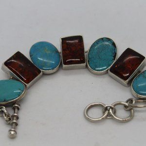 Sterling Silver Turquoise, Baltic Amber bracelet